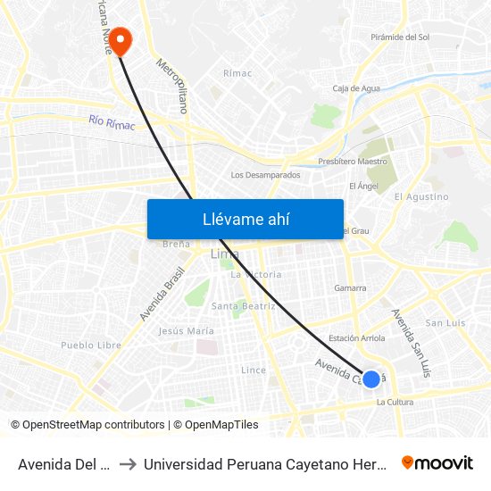 Avenida Del Aire, 601 to Universidad Peruana Cayetano Heredia - Campo Central map