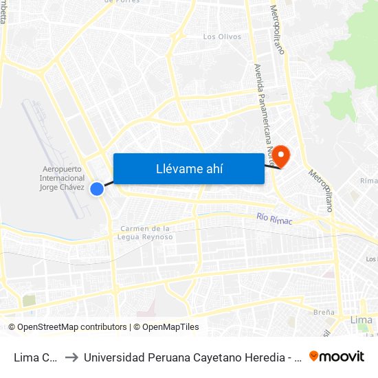 Lima Cargo to Universidad Peruana Cayetano Heredia - Campo Central map