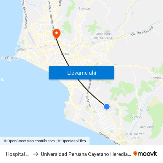 Hospital Kaelin to Universidad Peruana Cayetano Heredia - Campo Central map