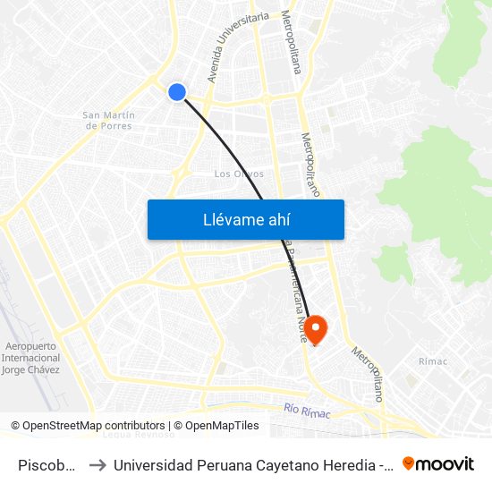 Piscobamba to Universidad Peruana Cayetano Heredia - Campo Central map