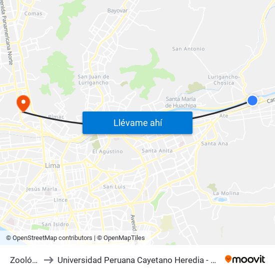 Zoológico to Universidad Peruana Cayetano Heredia - Campo Central map