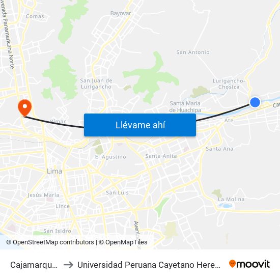 Cajamarquilla, 107 to Universidad Peruana Cayetano Heredia - Campo Central map