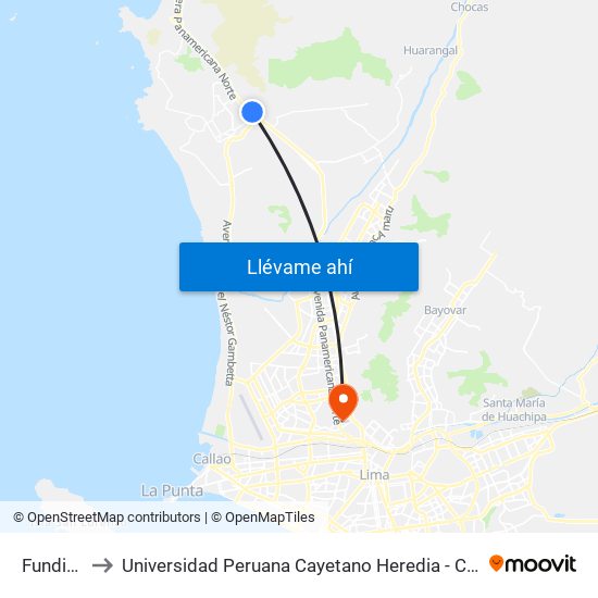 Fundición to Universidad Peruana Cayetano Heredia - Campo Central map