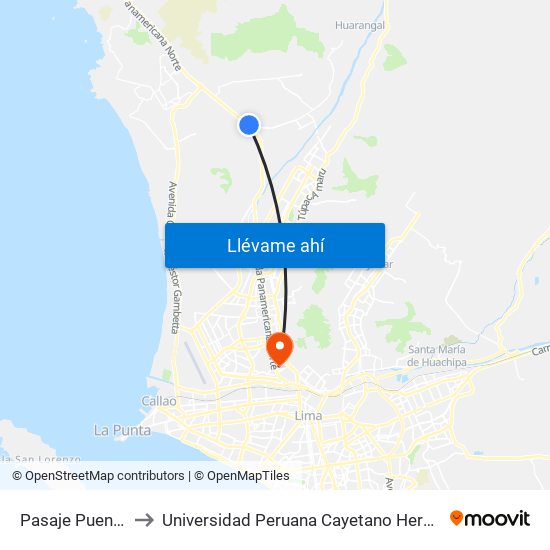 Pasaje Puente Piedra to Universidad Peruana Cayetano Heredia - Campo Central map