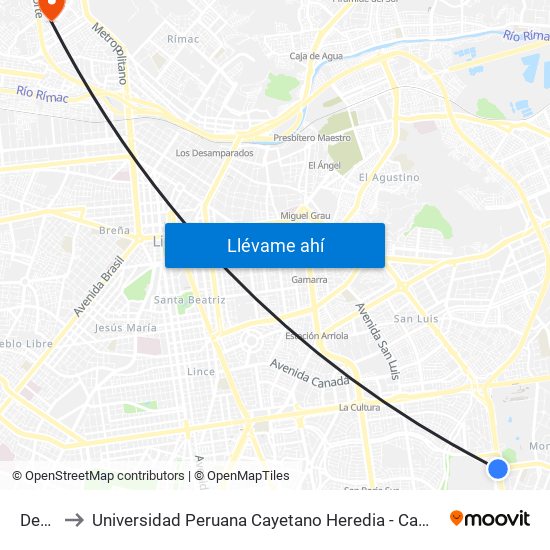 Derby to Universidad Peruana Cayetano Heredia - Campo Central map