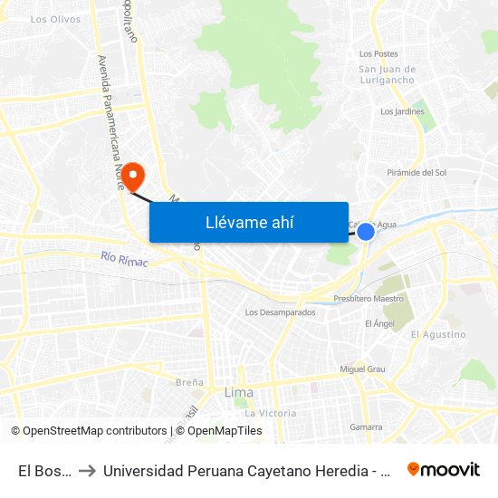 El Bosque to Universidad Peruana Cayetano Heredia - Campo Central map