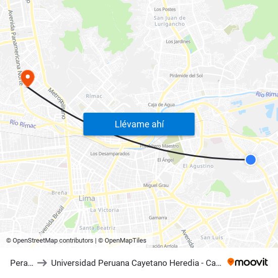 Perales to Universidad Peruana Cayetano Heredia - Campo Central map