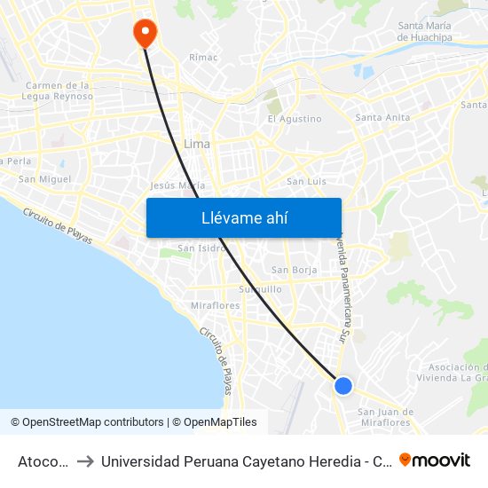 Atocongo to Universidad Peruana Cayetano Heredia - Campo Central map