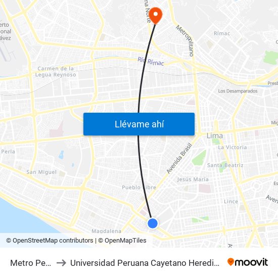 Metro Pershing to Universidad Peruana Cayetano Heredia - Campo Central map