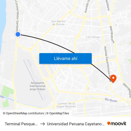 Terminal Pesquero De Ventanilla to Universidad Peruana Cayetano Heredia - Campo Central map