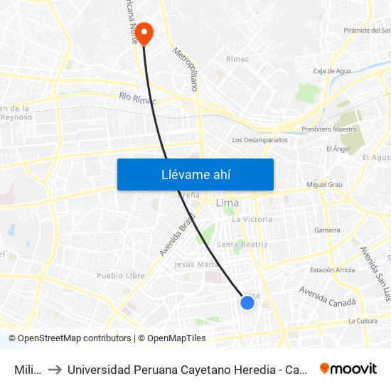 Militar to Universidad Peruana Cayetano Heredia - Campo Central map