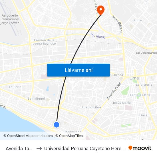 Avenida Tacna, 970 to Universidad Peruana Cayetano Heredia - Campo Central map