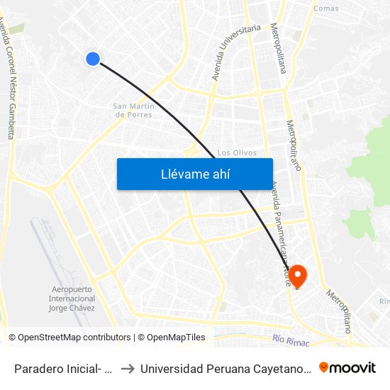 Paradero Inicial- Final Sol De Oro to Universidad Peruana Cayetano Heredia - Campo Central map