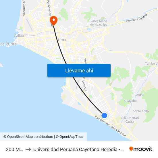 200 Millas to Universidad Peruana Cayetano Heredia - Campo Central map