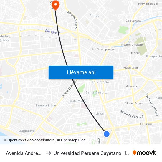 Avenida Andrés Reyes, 472 to Universidad Peruana Cayetano Heredia - Campo Central map