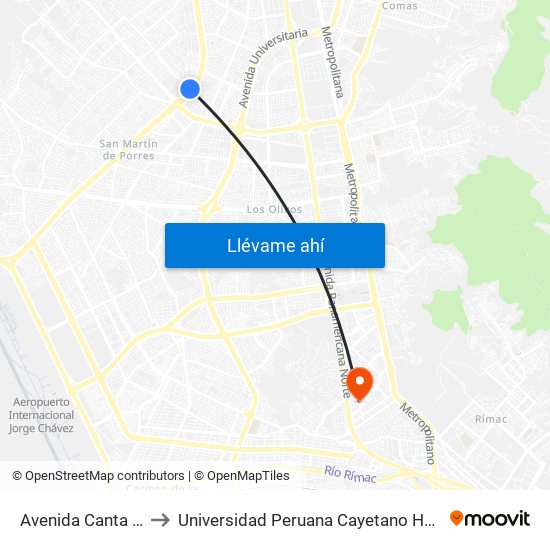Avenida Canta Callao, 165 to Universidad Peruana Cayetano Heredia - Campo Central map