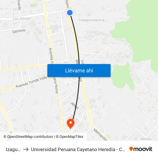 Izaguirre to Universidad Peruana Cayetano Heredia - Campo Central map