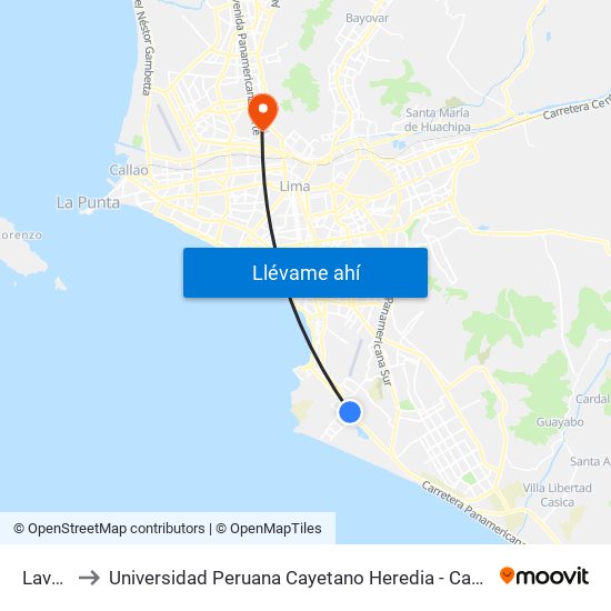 Lavalle to Universidad Peruana Cayetano Heredia - Campo Central map