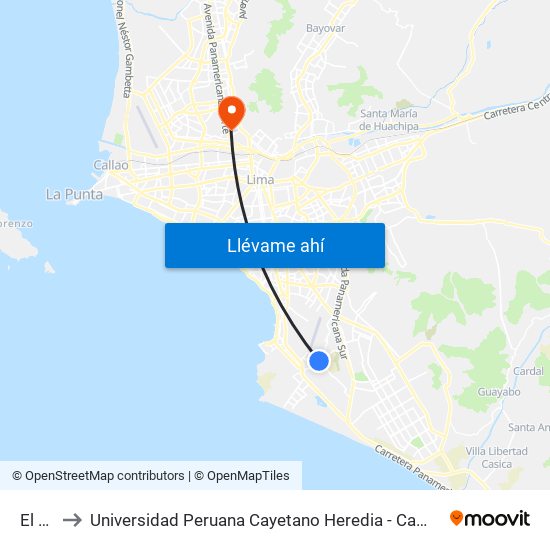 El Sol to Universidad Peruana Cayetano Heredia - Campo Central map