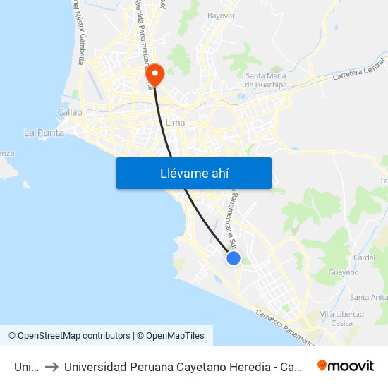 Unión to Universidad Peruana Cayetano Heredia - Campo Central map