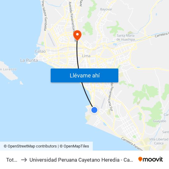 Tottus to Universidad Peruana Cayetano Heredia - Campo Central map
