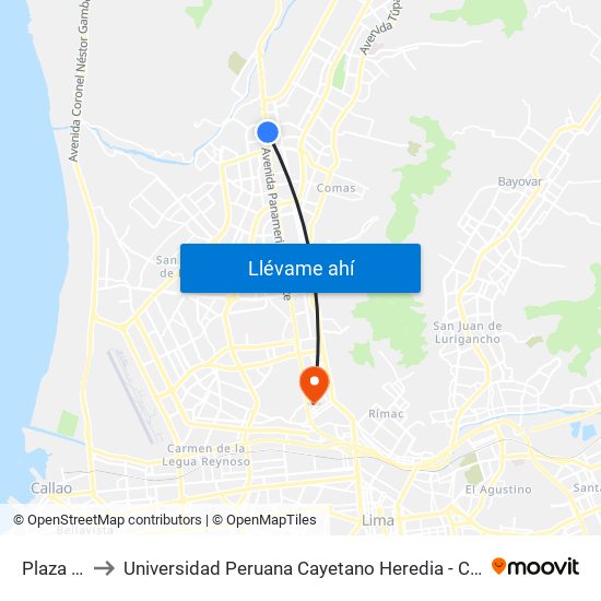 Plaza Vea to Universidad Peruana Cayetano Heredia - Campo Central map