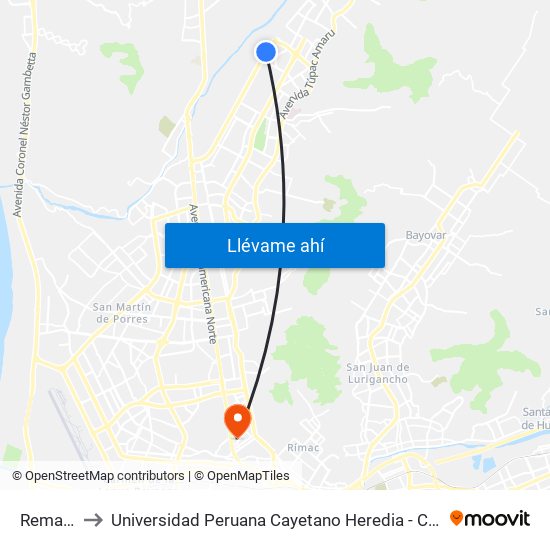 Remanso to Universidad Peruana Cayetano Heredia - Campo Central map