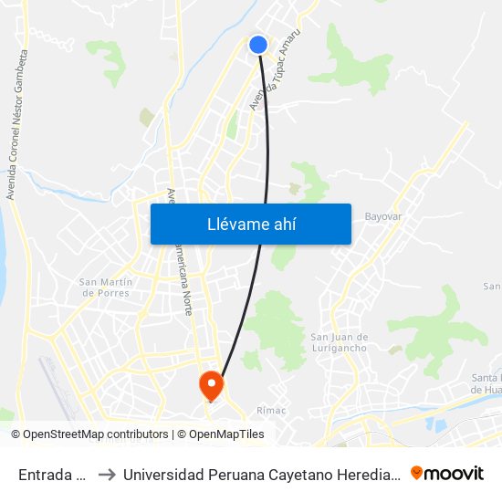 Entrada Enace to Universidad Peruana Cayetano Heredia - Campo Central map