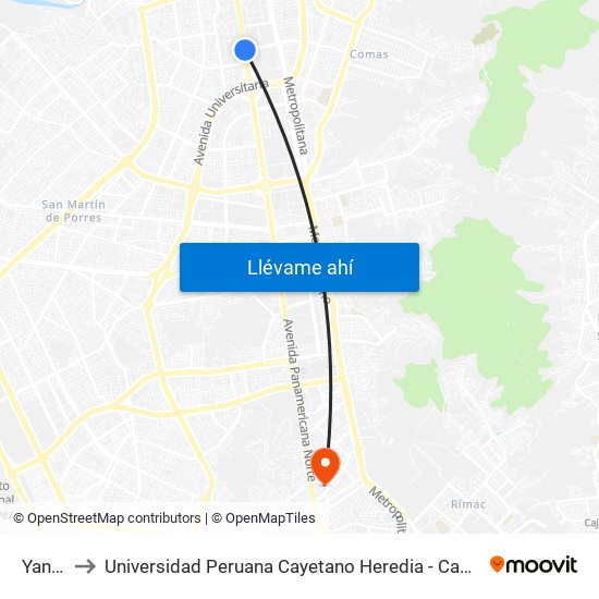 Yanbal to Universidad Peruana Cayetano Heredia - Campo Central map