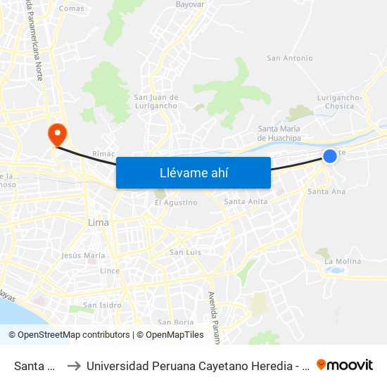 Santa María to Universidad Peruana Cayetano Heredia - Campo Central map
