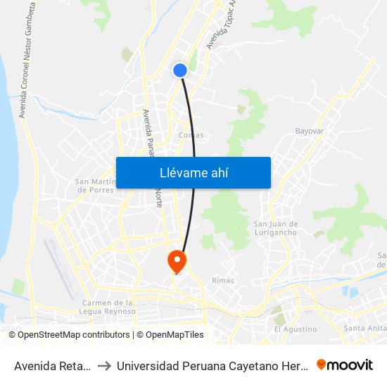 Avenida Retablo, 1233 to Universidad Peruana Cayetano Heredia - Campo Central map