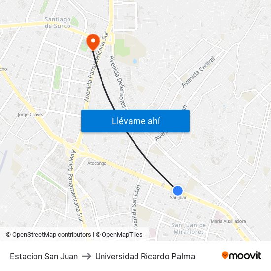 Estacion San Juan to Universidad Ricardo Palma map