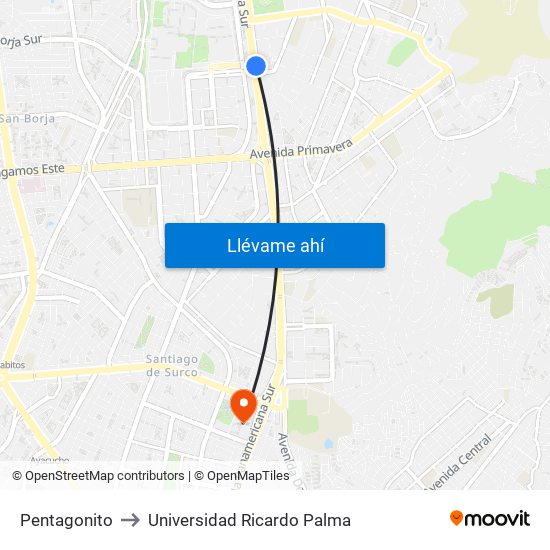 Pentagonito to Universidad Ricardo Palma map