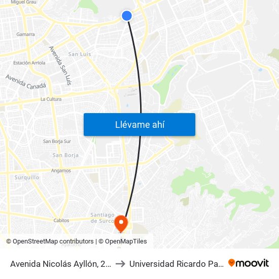 Avenida Nicolás Ayllón, 2598 to Universidad Ricardo Palma map