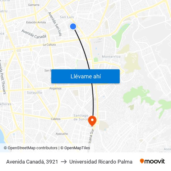 Avenida Canadá, 3921 to Universidad Ricardo Palma map
