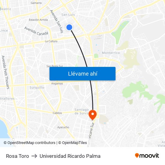 Rosa Toro to Universidad Ricardo Palma map