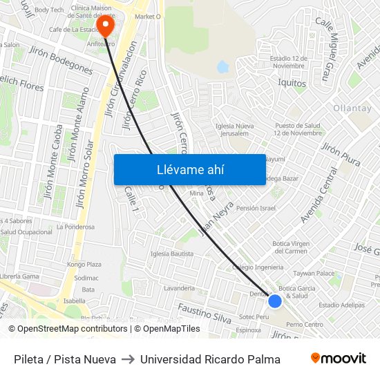 Pileta / Pista Nueva to Universidad Ricardo Palma map