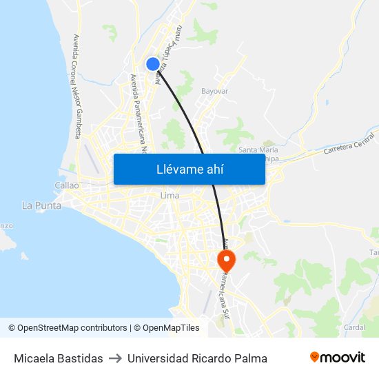 Micaela Bastidas to Universidad Ricardo Palma map