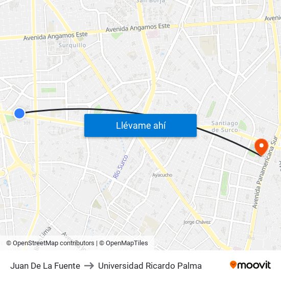 Juan De La Fuente to Universidad Ricardo Palma map