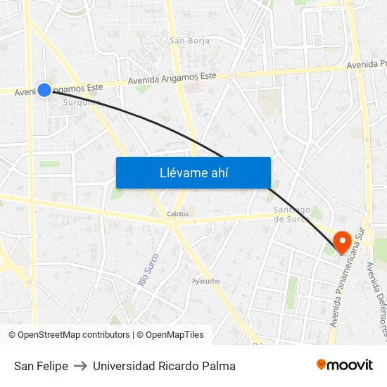San Felipe to Universidad Ricardo Palma map