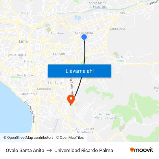 Óvalo Santa Anita to Universidad Ricardo Palma map