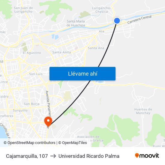 Cajamarquilla, 107 to Universidad Ricardo Palma map