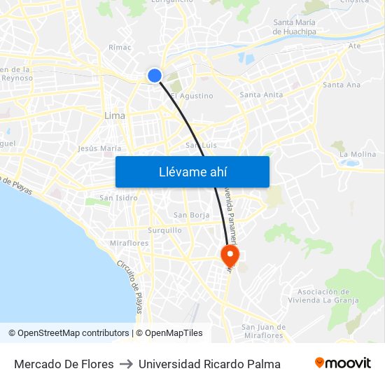 Mercado De Flores to Universidad Ricardo Palma map