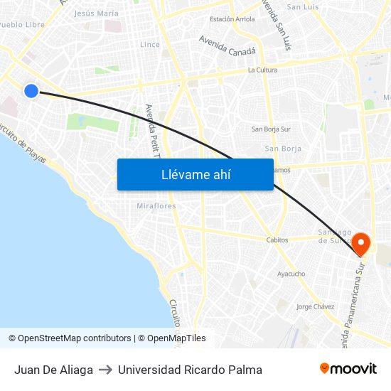 Juan De Aliaga to Universidad Ricardo Palma map