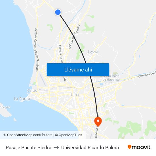 Pasaje Puente Piedra to Universidad Ricardo Palma map