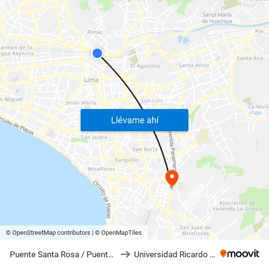 Puente Santa Rosa / Puente Trujillo to Universidad Ricardo Palma map