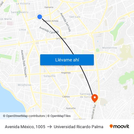 Avenida México, 1005 to Universidad Ricardo Palma map