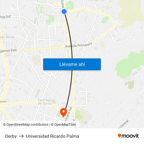 Derby to Universidad Ricardo Palma map