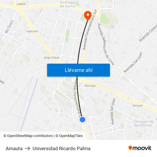 Amauta to Universidad Ricardo Palma map