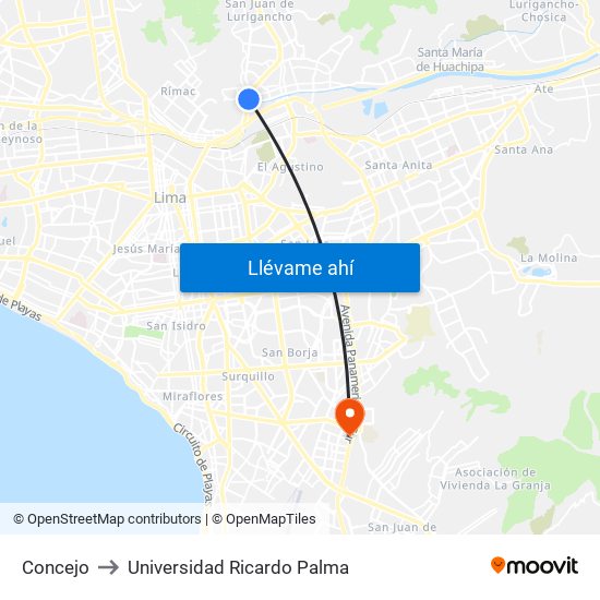 Concejo to Universidad Ricardo Palma map